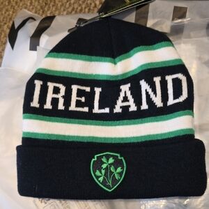 Kids' Navy and Green Striped Beanie